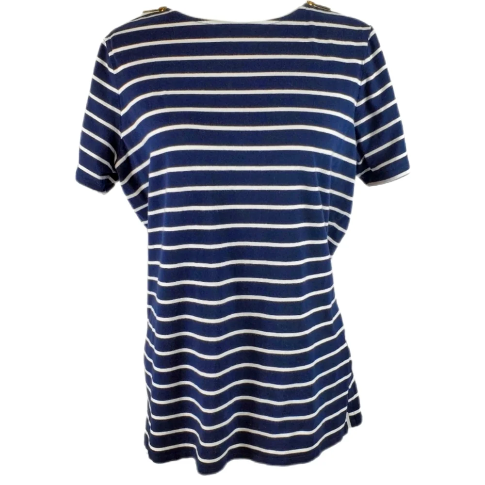 Michael Kors navy blue and white striped top large Zipper shoulders - Picture 1 of 5